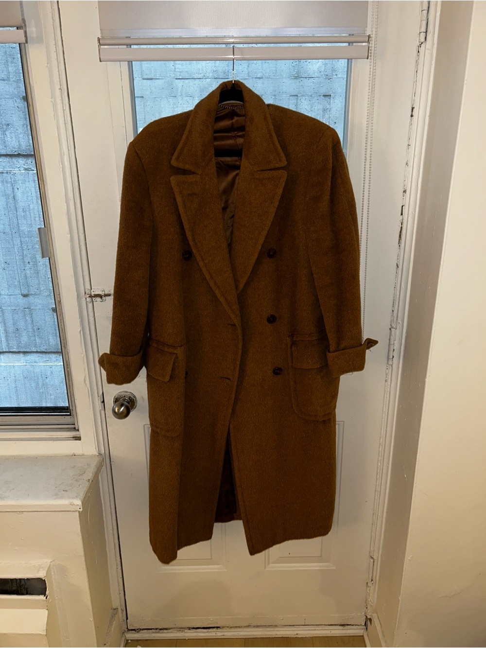 Burberry Brown Double-Breasted Camel Wool Coat